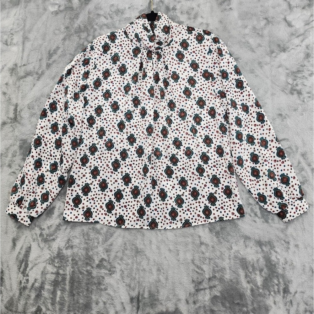 Vintage Notations Top Womens M Multicolor Printed Brocade High Neck Long‎ Sleeve